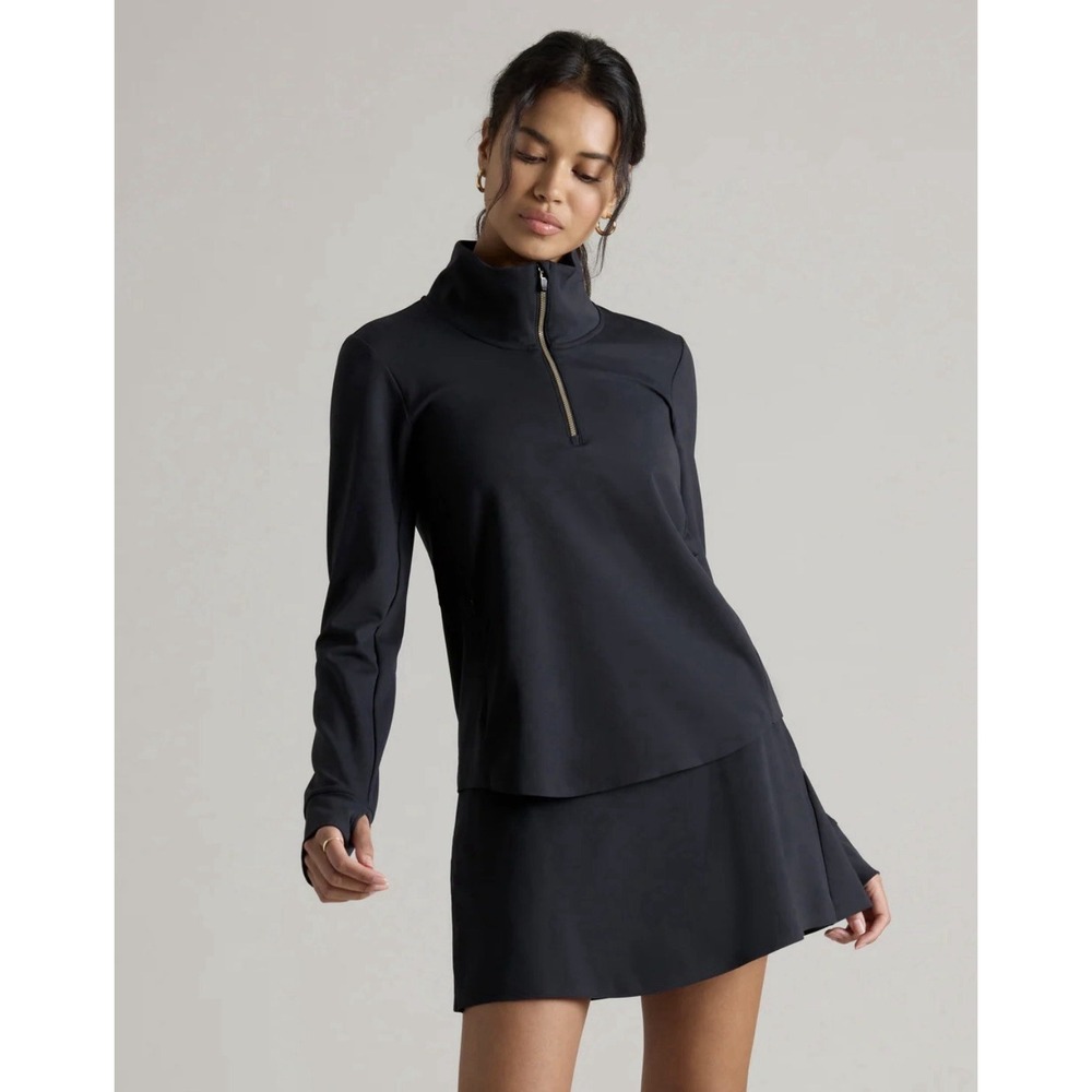 NWT Rhone Course To Court Women's 1/4 Zip Pullover Top Black Embroidered 2XL